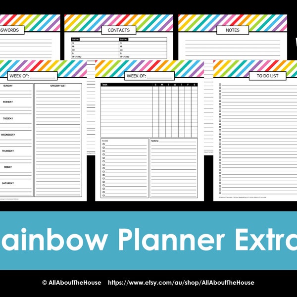 Printable Planner daily planner weekly planner calendar diary PDF Editable day Agenda academic Add On 2016 2017 Letter rainbow to do list