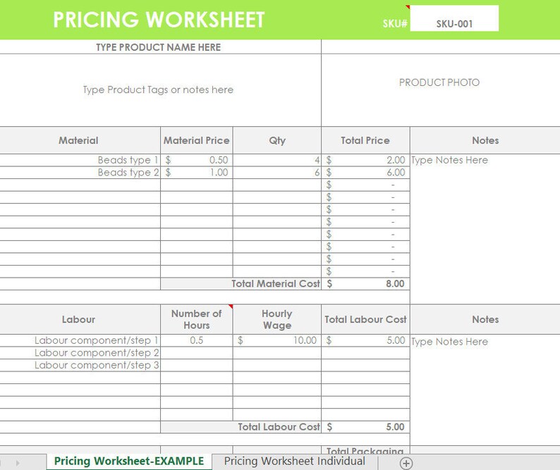 Pricing Calculator shop management Tool Etsy Sellers handmade product, cost of goods sold, COGS, worksheet spreadsheet excel file image 2