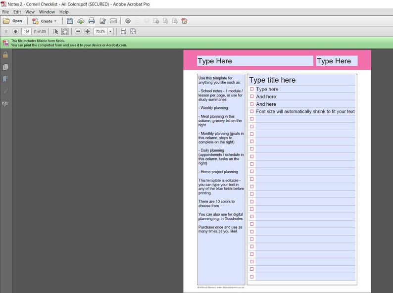 Note Page Printable Template Cornell Notes Study Planner Insert Digital ...