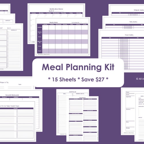 Menu Planner Printables Meal Planning Organisation - Etsy