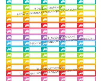 Car Stickers Printable Calendar / Planner Stickers 1.5" w x 0.5" - maintenance, repair, clean, expense, mileage Rainbow Planner