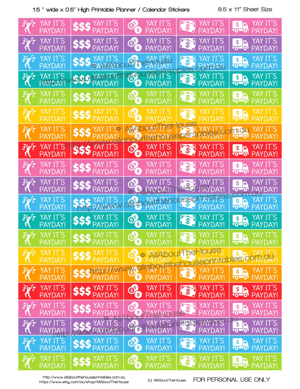 Payday Planner Stickers Printable 1.5w X 0.5h - Etsy Australia