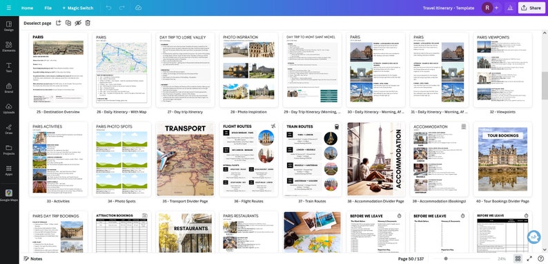 Travel Itinerary Template travel planner vacation trip hotel bookings day tours daily packing list fully editable & customisable in Canva image 4