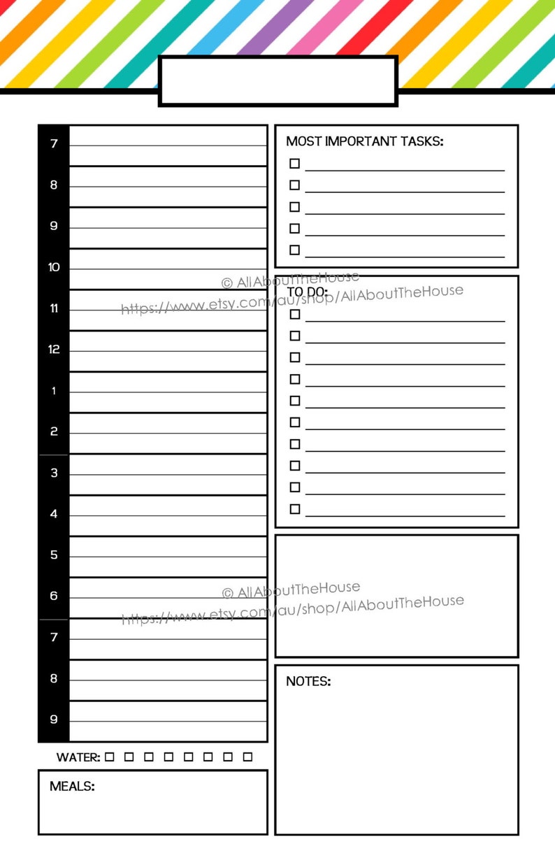 Daily Planner Day Planner Printable day to a page half size letter Rainbow PDF Editable Planner 2017 2018 undated Agenda letter arc planner image 5