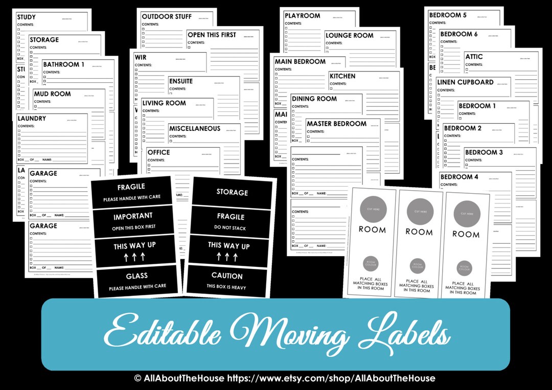 EDITABLE Moving Box Labels Planner Checklist Binder Printable Chevron ...