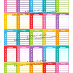 Mileage Planner Stickers - Printable Calendar Stickers Full Box or Sidebar sized for Erin Condren, Plum Paper happy planner Limelife etc.