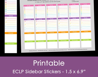 Weekly Checklist Meal Plan Sidebar Printable Calendar / Planner Stickers  for Erin Condren (or any other planner) Rainbow Instant DL