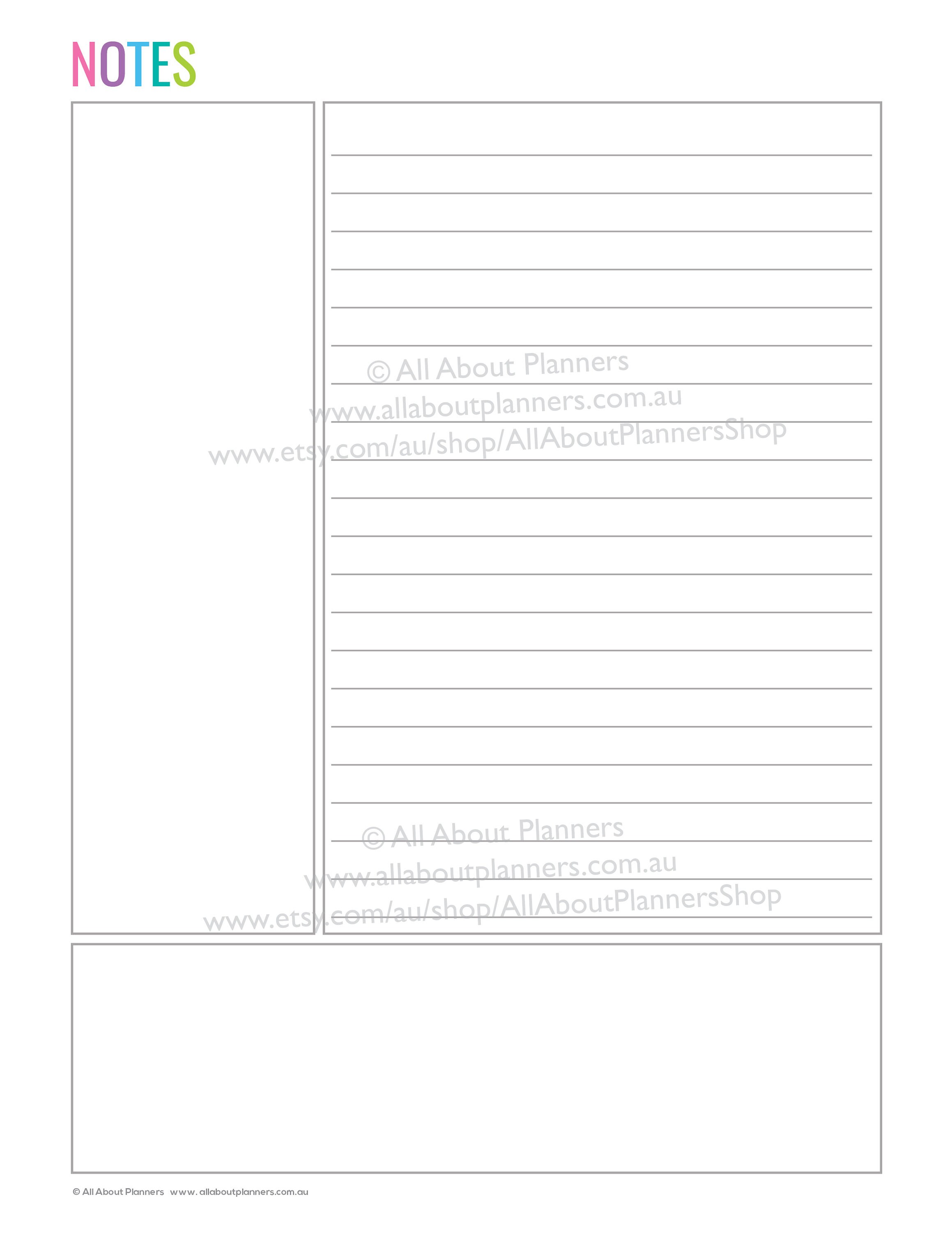 Notes Page Printable Planner Insert Refill Bullet Journal Graph Lined ...