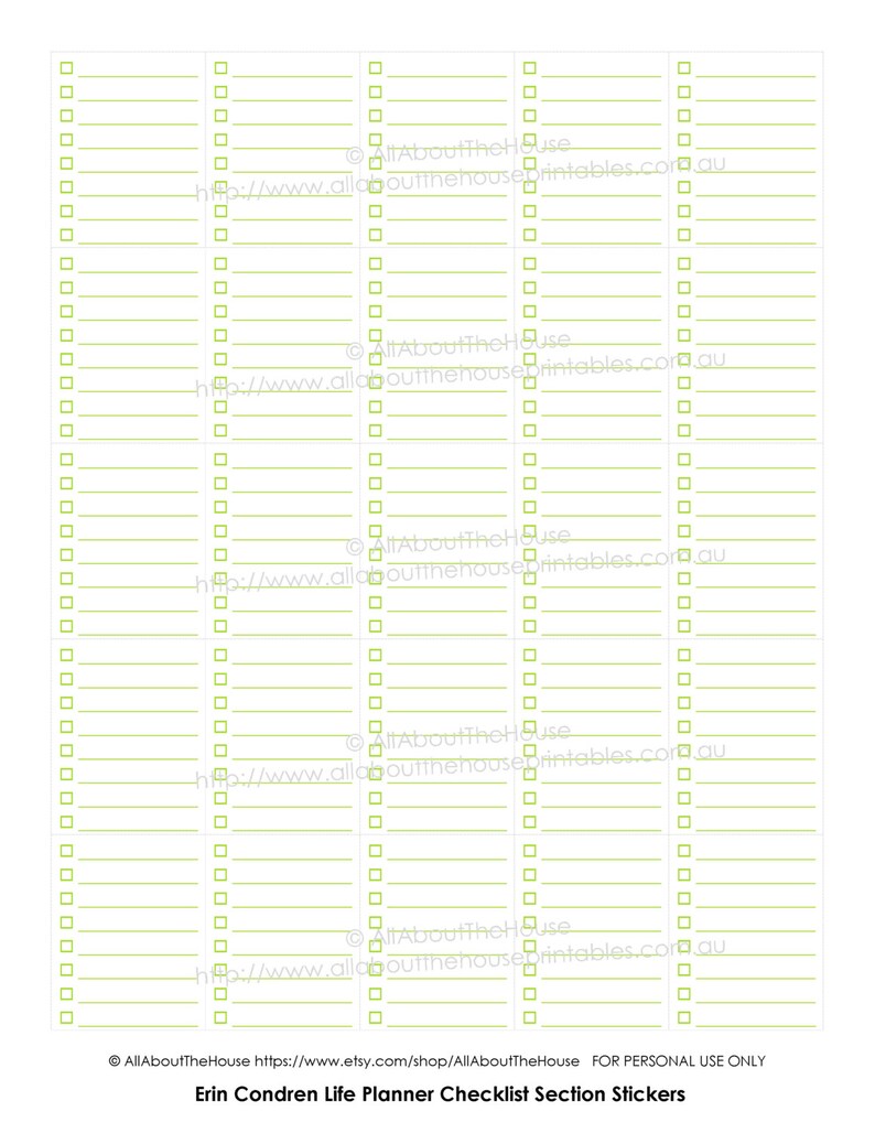 Printable Calendar Planner Stickers Checklist Full Box for Erin Condren ...