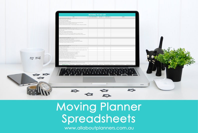 Moving Spreadsheet Planner Checklist Box Labels budget change of address home to do list Printable Organize New Home Door Hanger Template image 1