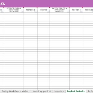 Inventory spreadsheet etsy seller tool shop management supplies materials cost of goods sold wholesale retail pricing worksheet excel PURPLE image 5