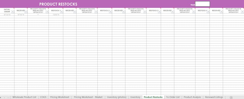 Inventory spreadsheet etsy seller tool shop management supplies materials cost of goods sold wholesale retail pricing worksheet excel PURPLE image 5