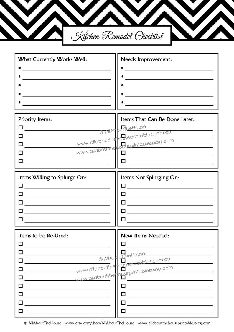 Kitchen remodel checklist planner printable renovation home improvement diy inspiration budget layout editable template pdf instant download image 3