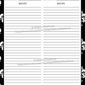 EDITABLE Recipe Binder Printables Recipe Sheet Recipe Card Recipes to Try Template PDF Editable Binder Cover Spine Favorite Recipes Damask image 3