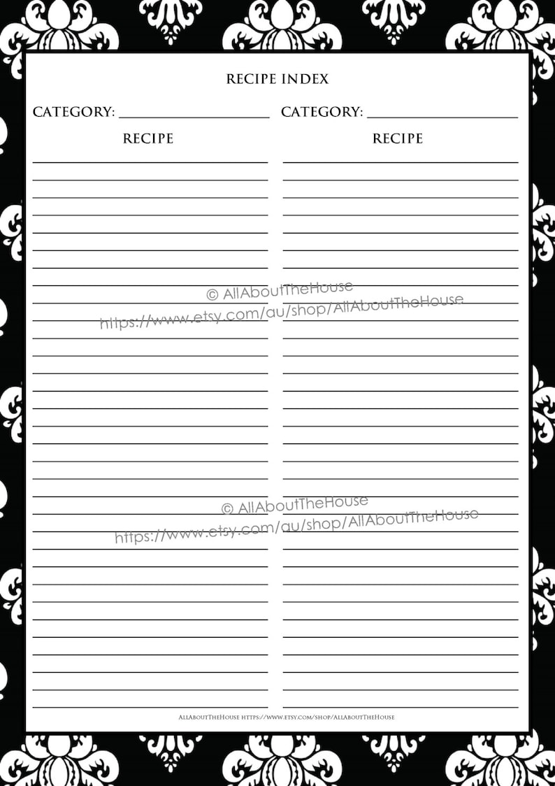 EDITABLE Recipe Binder Printables Recipe Sheet Recipe Card Recipes to Try Template PDF Editable Binder Cover Spine Favorite Recipes Damask image 3