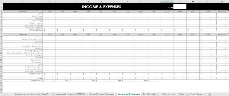 Etsy Seller Spreadsheets, shop management Tool, financial, tax reporting, profit and loss, income, expenses, spreadsheet, excel, google docs image 6