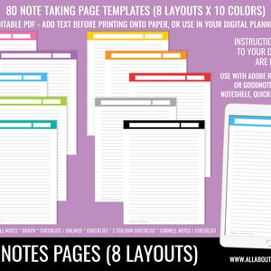 Note Taking Template Printable Planner or Digital Planning Bullet ...