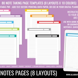 Note taking template printable planner or digital planning bullet journal graph lined checklist to do cornell US letter size can resize image 6