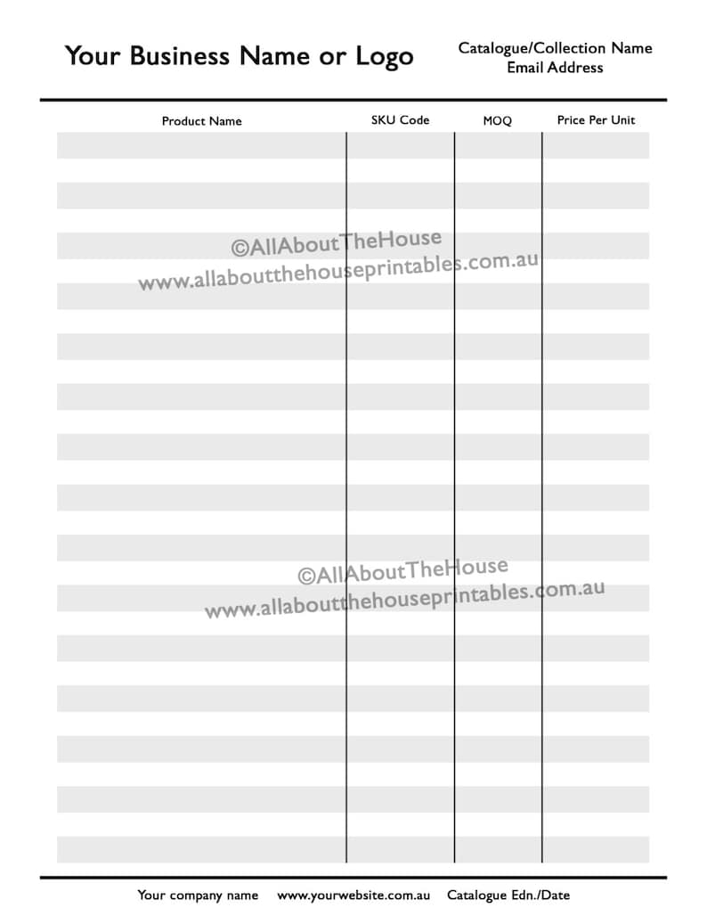 Catalogue template line sheet wholesale retail pricing customisable small business market photoshop psd affinity editable template form image 3