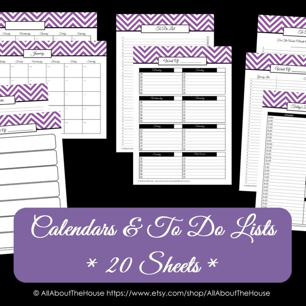 GREEN - To Do List and Calendar Set-Perpetual Calendar-Household Binder-Chevron Printable -Do List-20 sheets-PdF-Day Plan- INSTANT Download