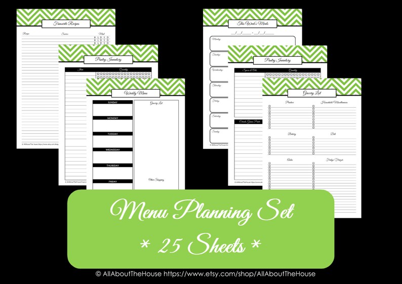 GREY Menu Planner Printables Meal Planning Organisation-Household Binder-25 sheets-Chevron Planner Printables-pdf-INSTANT DOWNLOAD image 4