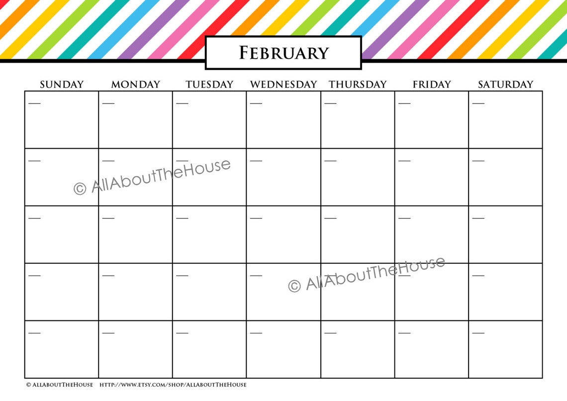 EDITABLE Printable Calendar Perpetual Calendar Rainbow - Etsy