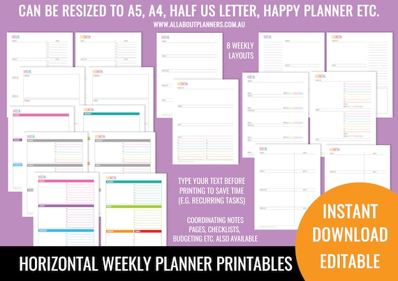 Weekly planner printable 2 page spread insert editable refill to do ...