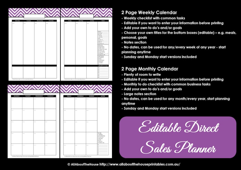 Direct Sales Planner PURPLE Editable Business Planner Binder Printables Organize Any Direct Sales Business 150 pages INSTANT DOWNLOAD afbeelding 4