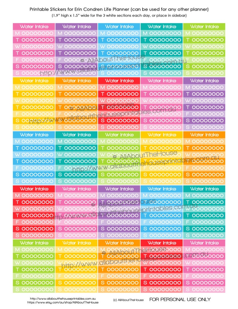 Hydrate Planner Stickers weekly sidebar daily routine habit tracker h20 water intake Printable Full Box mambi functional Rainbow FB76 image 1