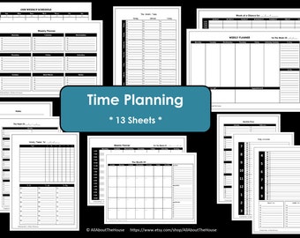 Time Planning Printables - Time and Home Organisation - Household Binder - 13 sheets - Value Pack