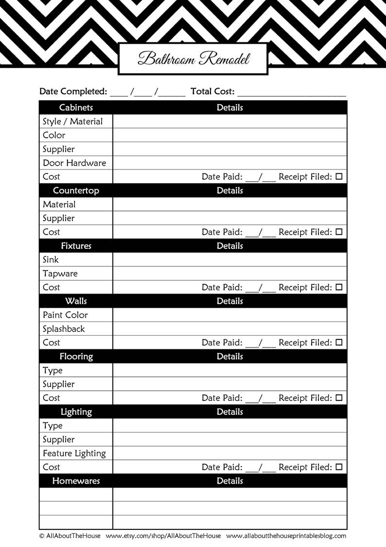 Bathroom remodel checklist planner printable renovation home improvement diy inspiration budget layout editable template pdf digital instant image 5