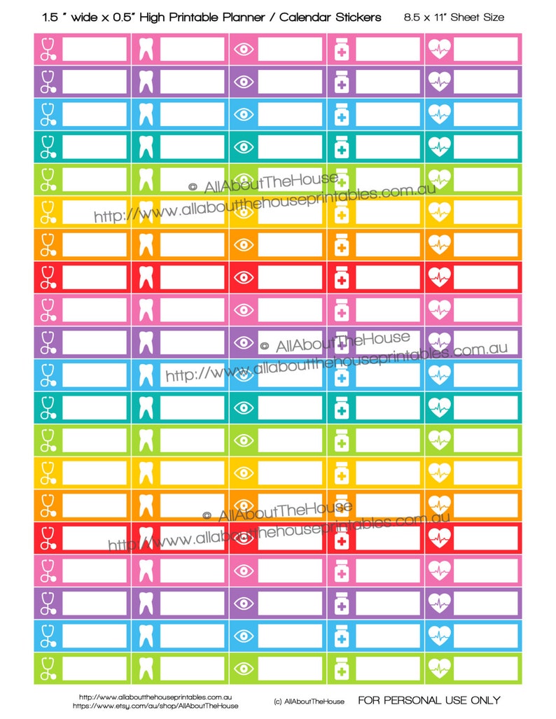 Medical Appointment Health Checkup Baby Pregnancy Printable Calendar / Planner Stickers 1.5 w x 0.5 Rainbow Planner made for Erin Condren image 1