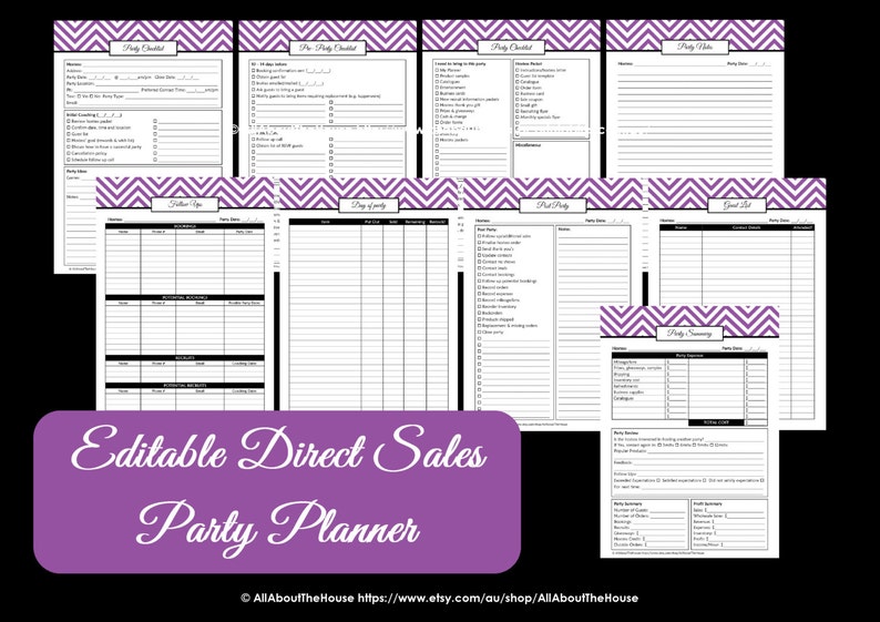 Direct Sales Planner PURPLE Editable Business Planner Binder Printables Organize Any Direct Sales Business 150 pages INSTANT DOWNLOAD afbeelding 3