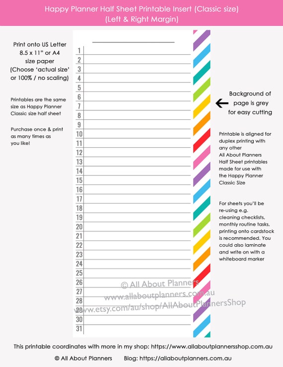MAMBI Half Sheet monthly list perpetual calendar tracker printable ...