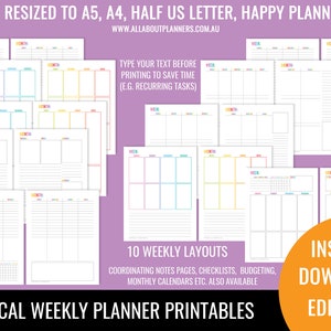 Vertical Weekly Planner Printable 2 Page Spread Insert Editable Refill ...