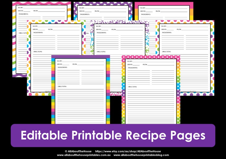EDITABLE Printable recipe card, Template, pdf, sheet, recipe page, Recipe Organisation, Recipe Box, cookbook, cooking printable, kitchen image 1