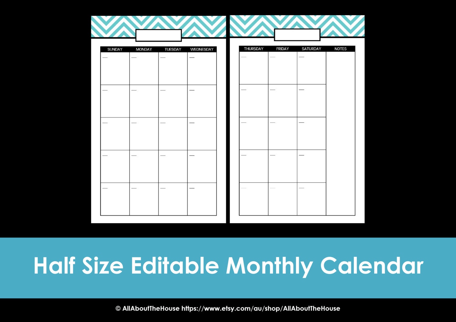 Printable Calendar 2 Page Month Printable US Letter &amp; Half - Etsy Australia