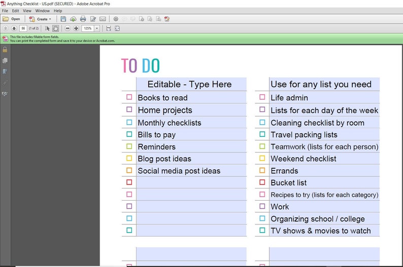 Anything list printable editable to do checklist cleaning shopping school grocery project planner rainbow letter size can resize page size image 1