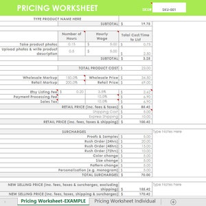 Pricing Calculator shop management Tool Etsy Sellers handmade product, cost of goods sold, COGS, worksheet spreadsheet excel file image 3