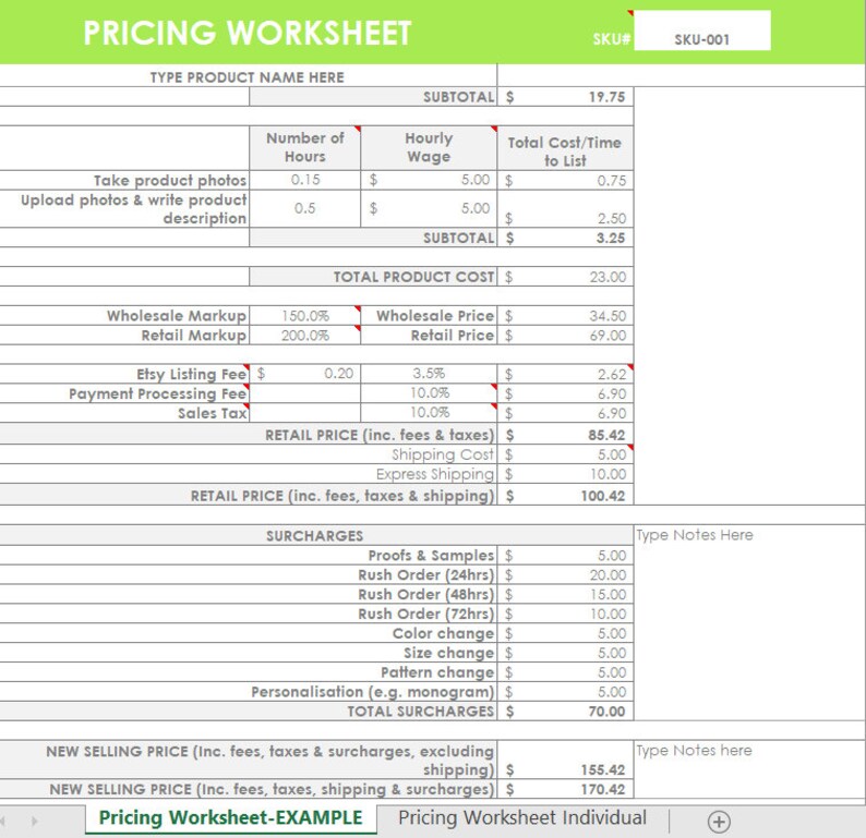 Pricing Calculator shop management Tool Etsy Sellers handmade product, cost of goods sold, COGS, worksheet spreadsheet excel file image 3