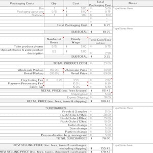 Pricing Calculator shop management Tool Etsy Sellers handmade product, cost of goods sold, COGS, worksheet spreadsheet excel file image 2