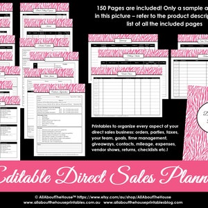 Direct Sales Planner Editable Business Planner Binder Printables Organize Any Direct Sales Business 150pgs Pink Zebra INSTANT DOWNLOAD image 1