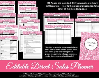 Direct Sales Planner Editable Business Planner Binder Printables Organize Any Direct Sales Business 150pgs Pink Zebra INSTANT DOWNLOAD