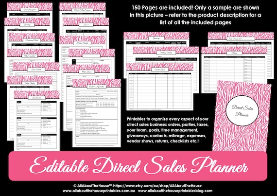 direct sales planner editable business planner binder printables organize any direct sales business 150pgs pink zebra instant download business binder printables