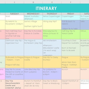 Travel Planning excel spreadsheets itinerary monthly organizer by day vacation trip holiday template diy resource tool instant download