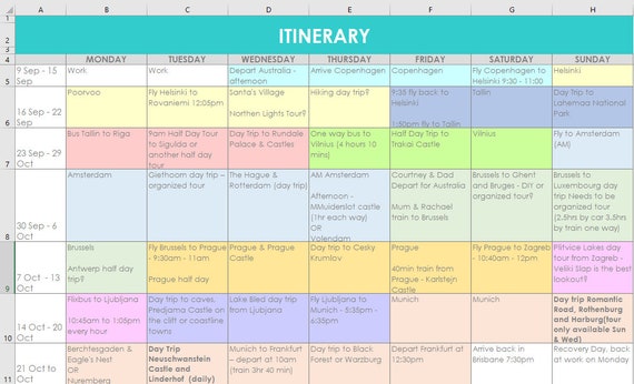 trip itinerary template excel