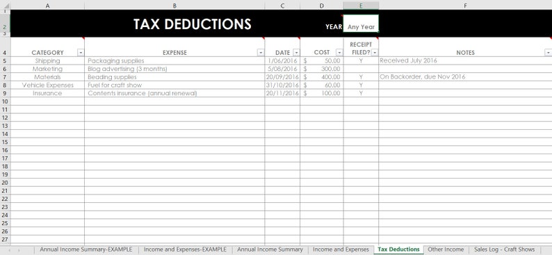 Etsy Seller Spreadsheets, shop management Tool, financial, tax reporting, profit and loss, income, expenses, spreadsheet, excel, google docs image 5