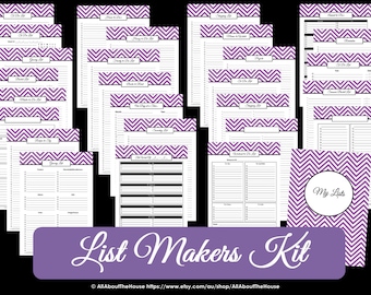 EDITABLE List Makers Kit - Chevron Printable - PDF - Printable Planner - To Do List - Grocery list - Shopping List - Binder Cover and Spine