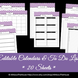 PURPLE EDITABLE To Do List and Calendar Set Perpetual Calendar Household Binder Chevron Printable Do List Pdf Day Planner Instant Dl 2018 image 1