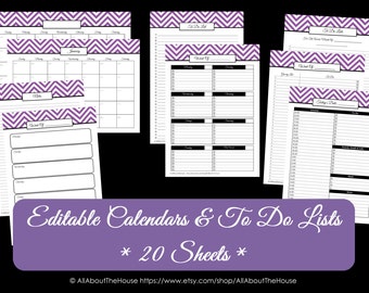 PURPLE EDITABLE - To Do List and Calendar Set Perpetual Calendar Household Binder Chevron Printable Do List Pdf Day Planner Instant Dl 2018